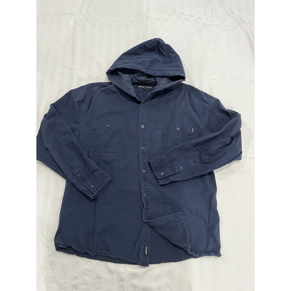 Molokai Surf Blue Hooded Long Sleeve Button Down Shirt Size XL Warm